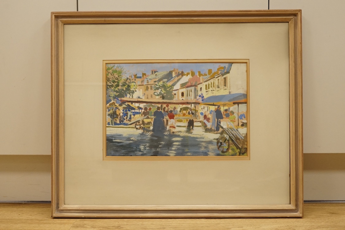 Mary Eastman (1878-1964), Market scene with figures, signed, gouache, 24 x 36cm